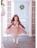 Long Sleeves Cocoa Lace Tulle Beaded Flower Girl Dress Long Sleeves Cocoa Lace Tulle Beaded Flower Girl Dress